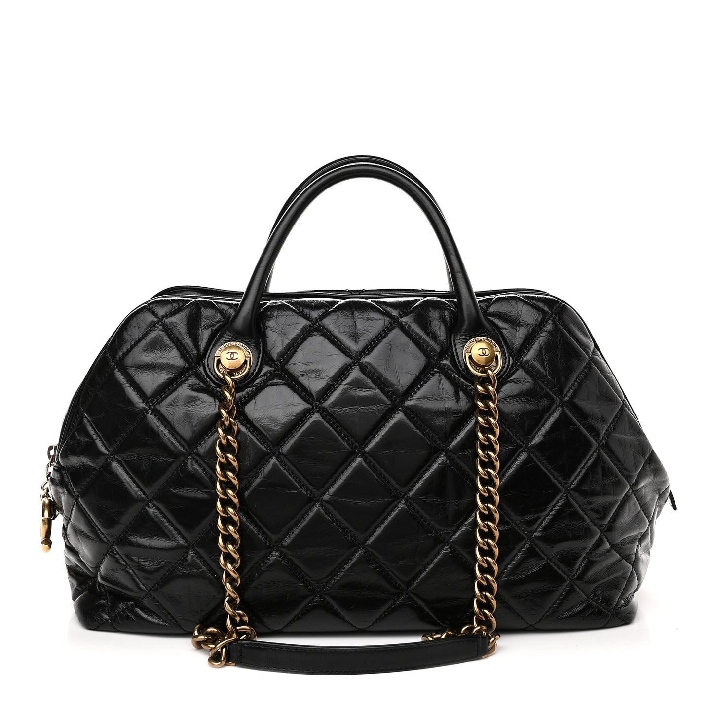Glazed Calfskin Castle Rock Bowling Bag Black