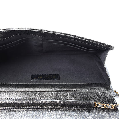 Chanel Cracked Metallic Calfskin Quilted Zip Away Chain Clutch Dark Silver 4 of 10