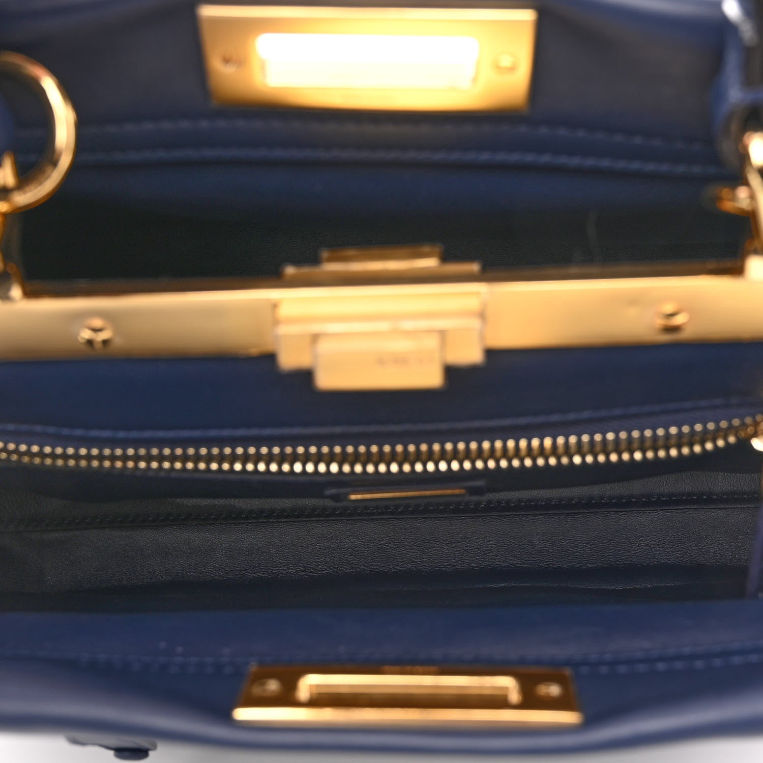 Fendi Vitello Seta Shiny Nappa Medium 3 Pocket Peekaboo Iconic Satchel Blueberry 5 of 10