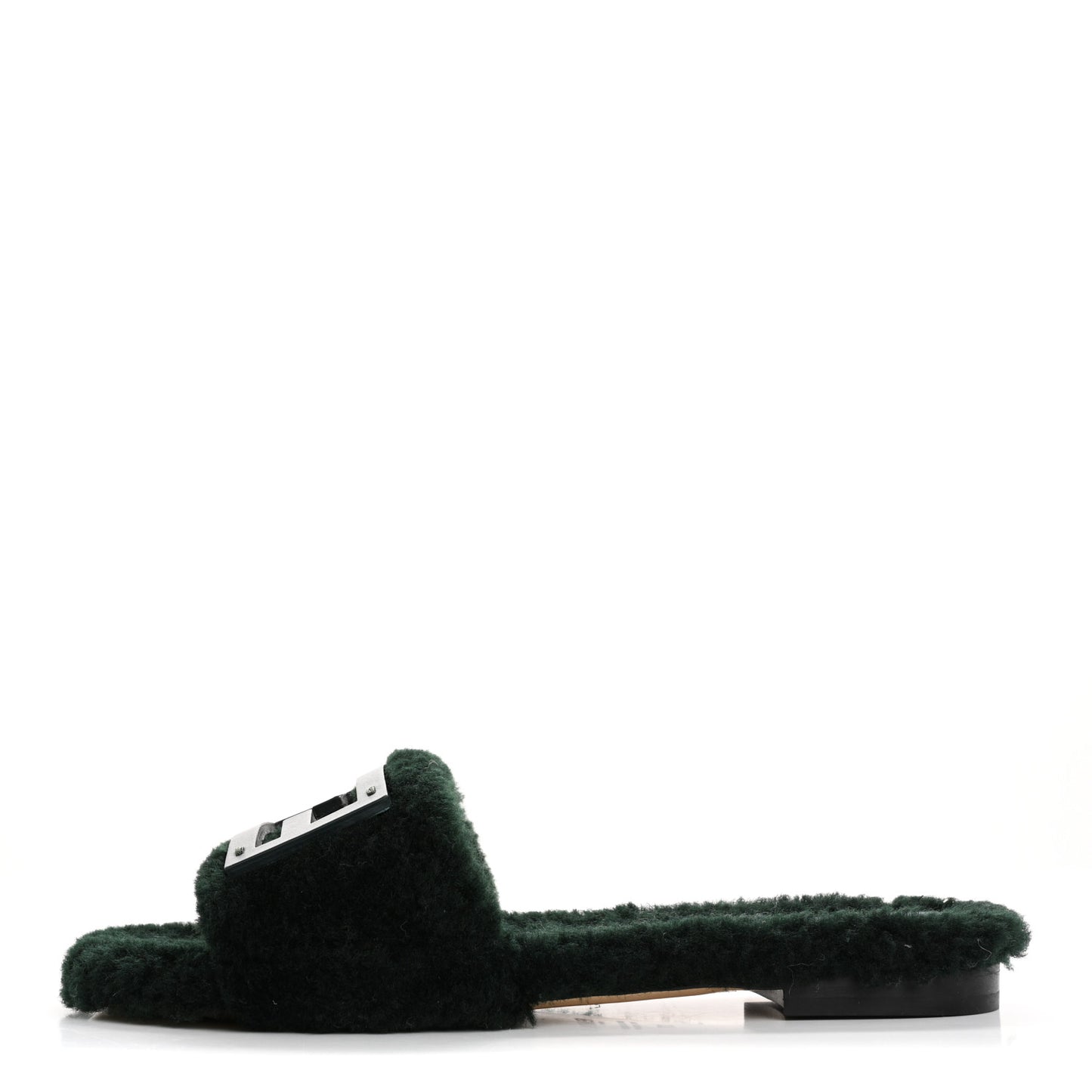 Shearling FF Baguette Slide Sandals  37 Salvia Green