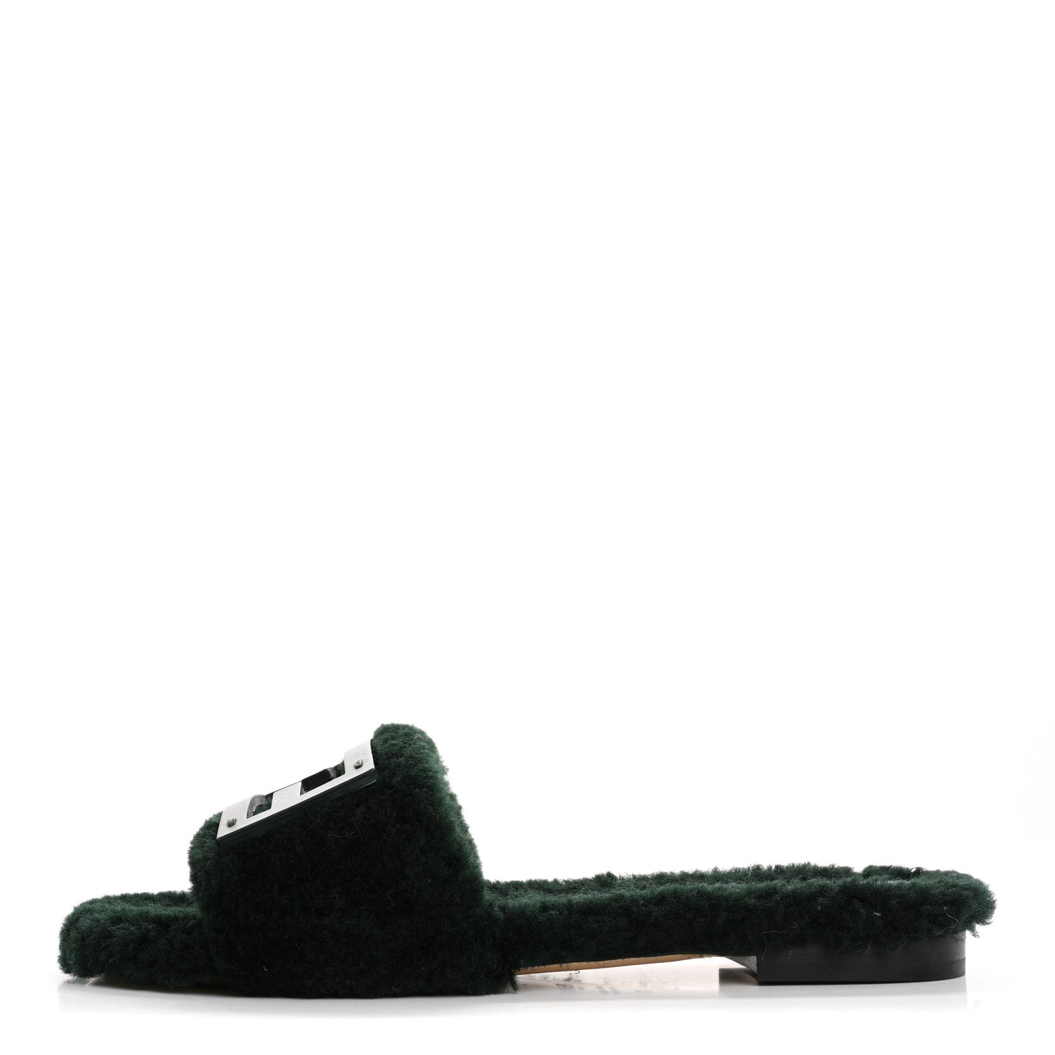 Fendi Shearling FF Baguette Slide Sandals  37 Salvia Green 1 of 8