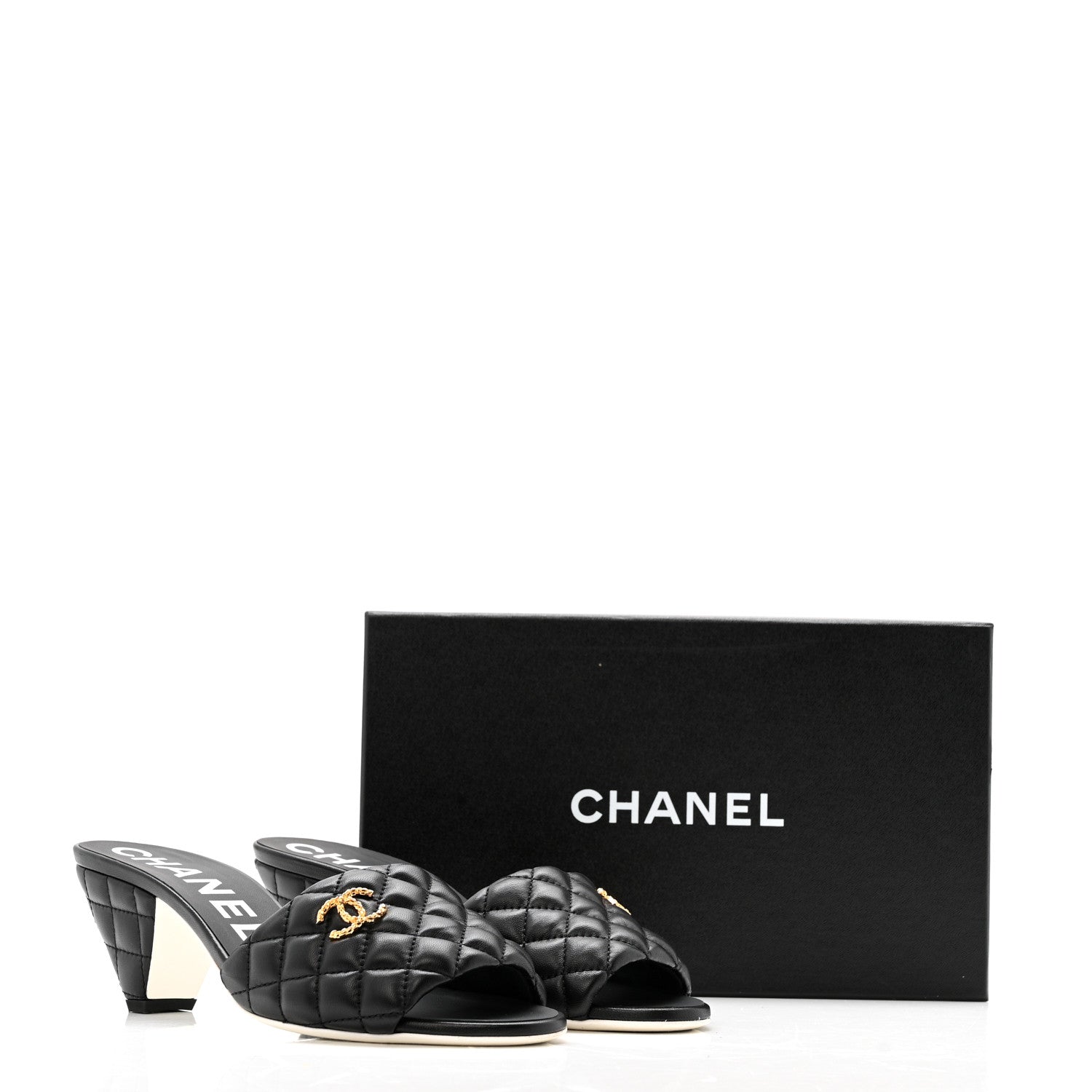 Chanel Lambskin Quilted Textured CC Mules 40 Black 1825447