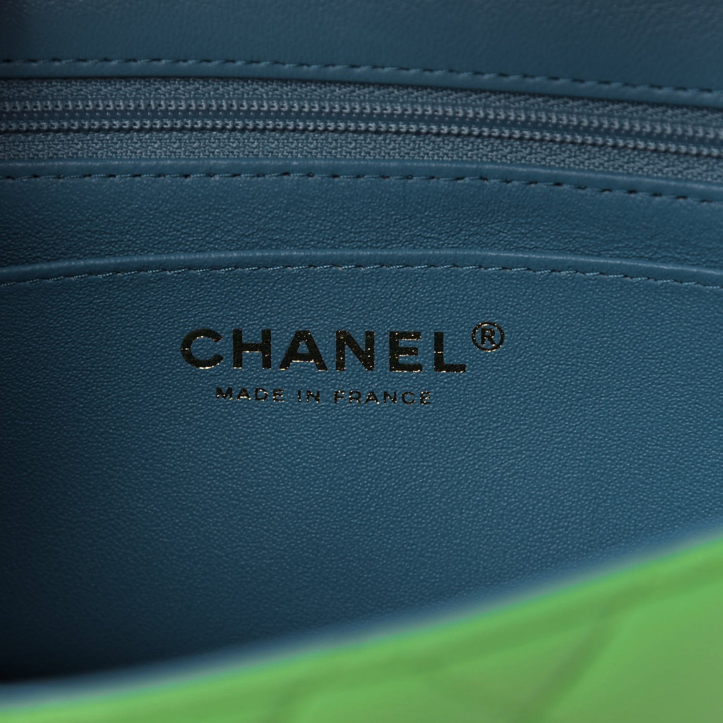 Lambskin Quilted Mini Rectangular Flap Green Blue