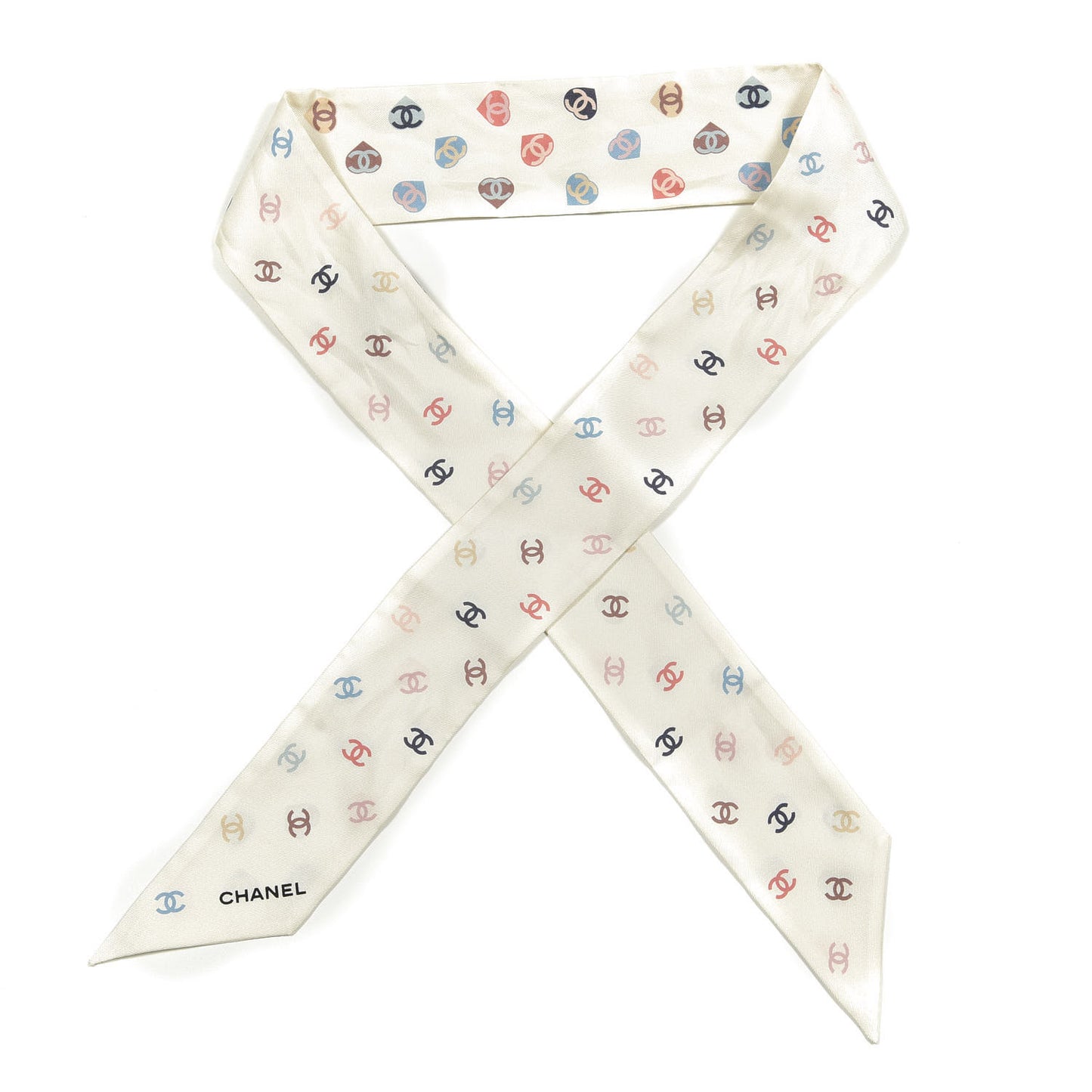 Silk Heart CC Slim Bandeau Scarf Ivory