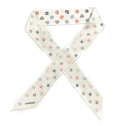 Chanel Silk Heart CC Slim Bandeau Scarf Ivory 1 of 3