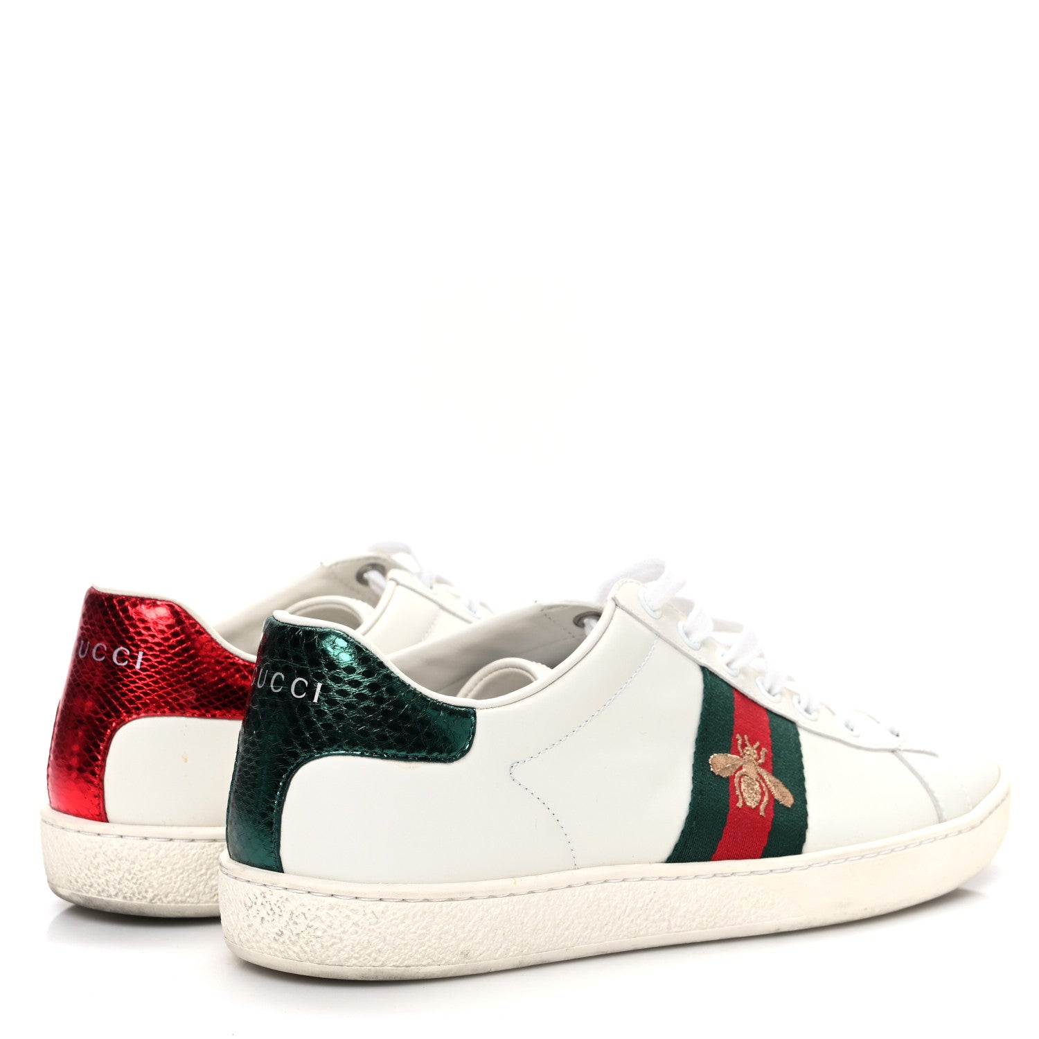 Gucci Calfskin Ayers Bee Embroidered Womens Ace Sneakers 39 White Red Flame Green 5 of 9