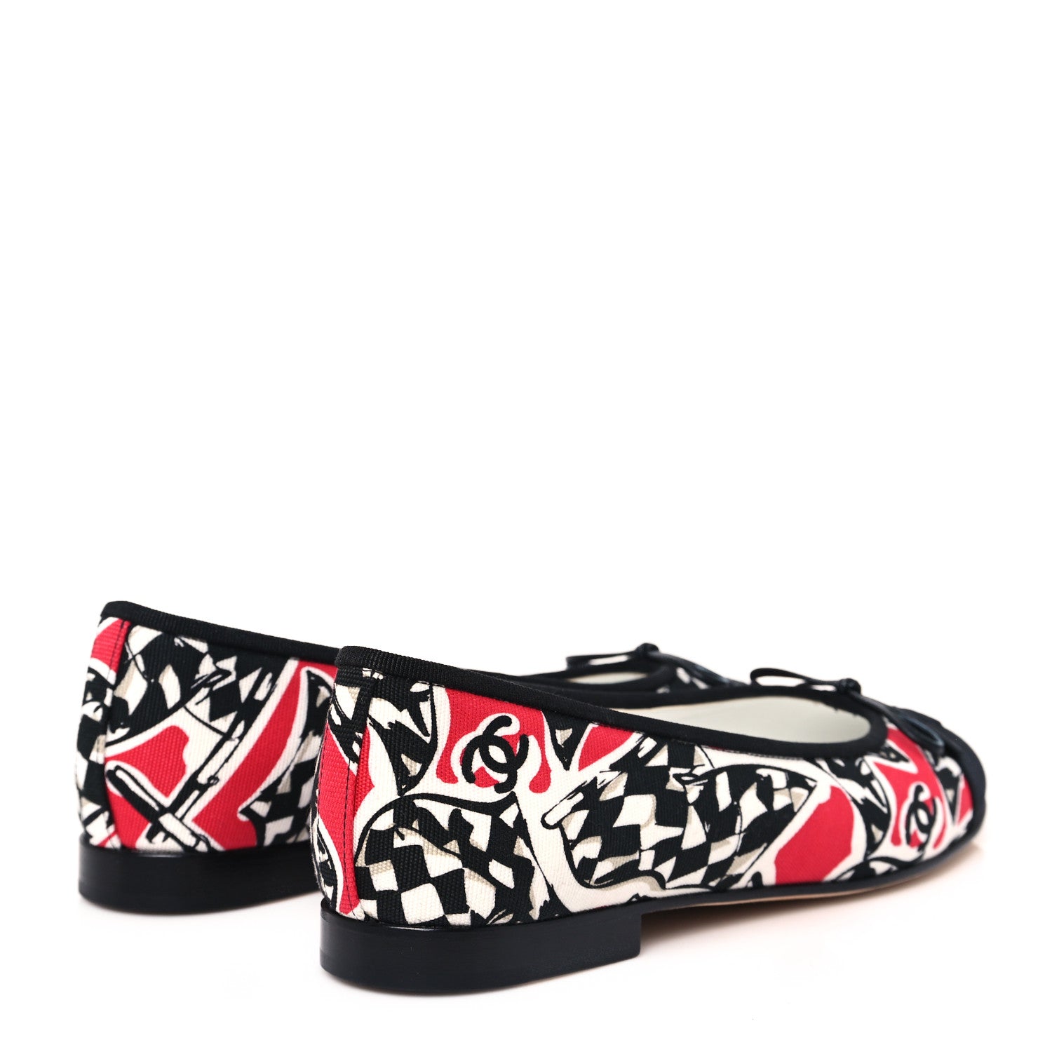 Chanel Canvas Grosgrain Cap Toe CC Ballerina Flats 39 Red Multicolor 5 of 9
