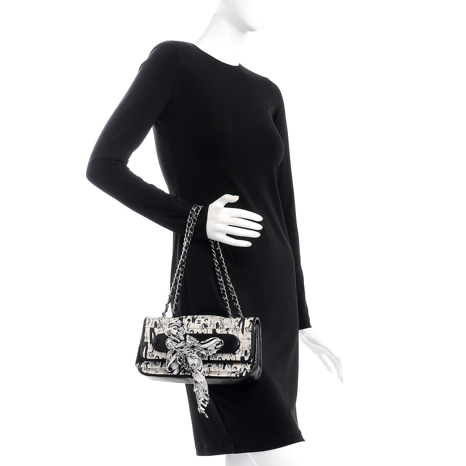 Chanel Silk Lambskin Coco Mademoiselle Scarf Flap Bag White Black 3 of 13
