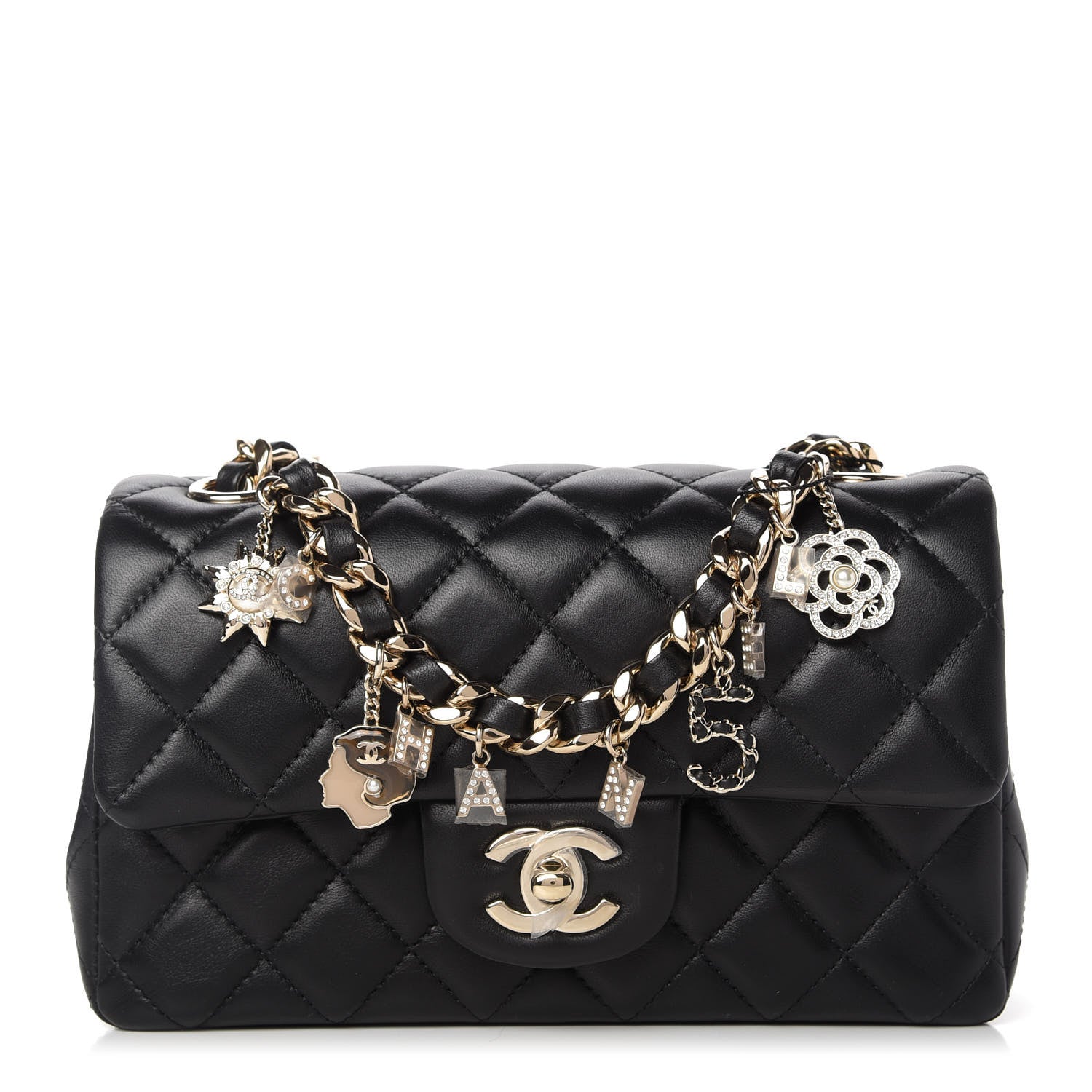 Chanel Lambskin Quilted Mini Coco Charms Rectangular Flap Black 1 of 11