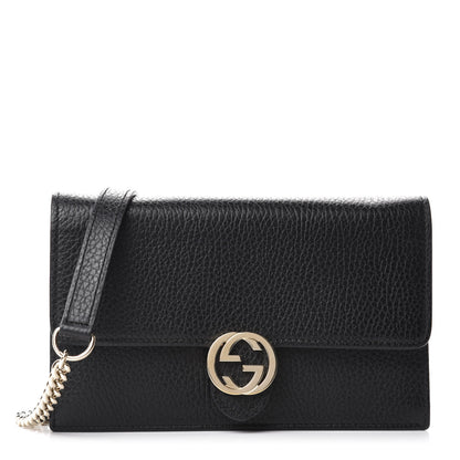 Gucci Dollar Calfskin Interlocking G Chain Wallet Black 1 of 11