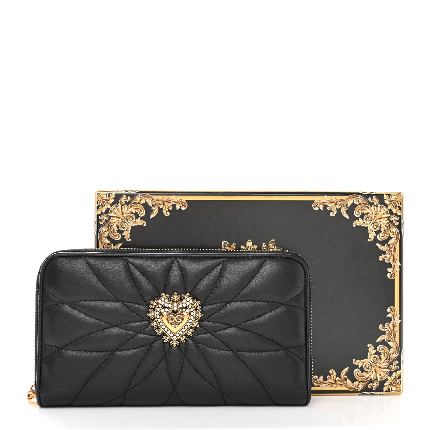 Nappa Quilted Devotion Zip Around Wallet Black