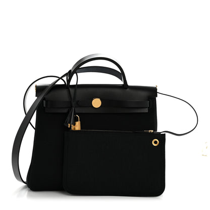 Hermes Military Toile Vache Hunter Herbag Zip Retourne 31 PM Black 3 of 11