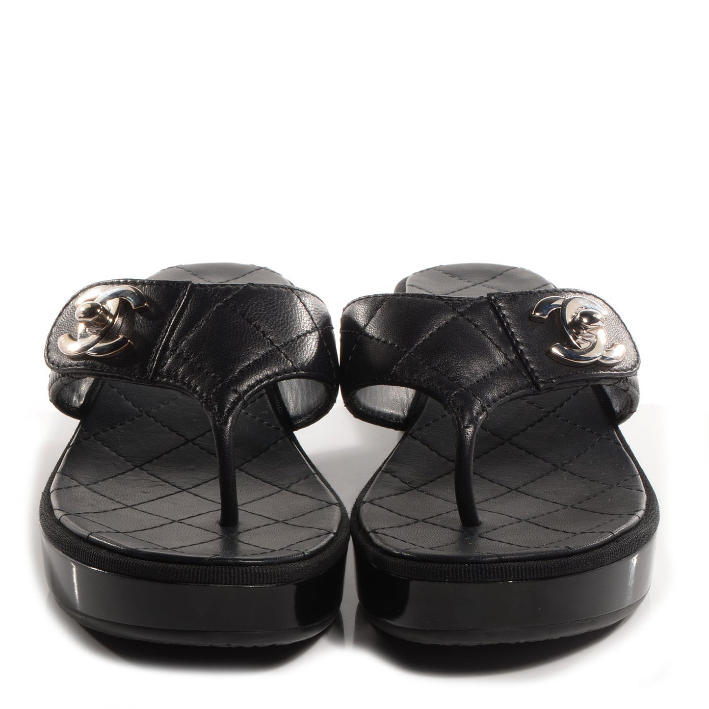 Lambskin Quilted CC Turnlock Sandals 36.5 Black