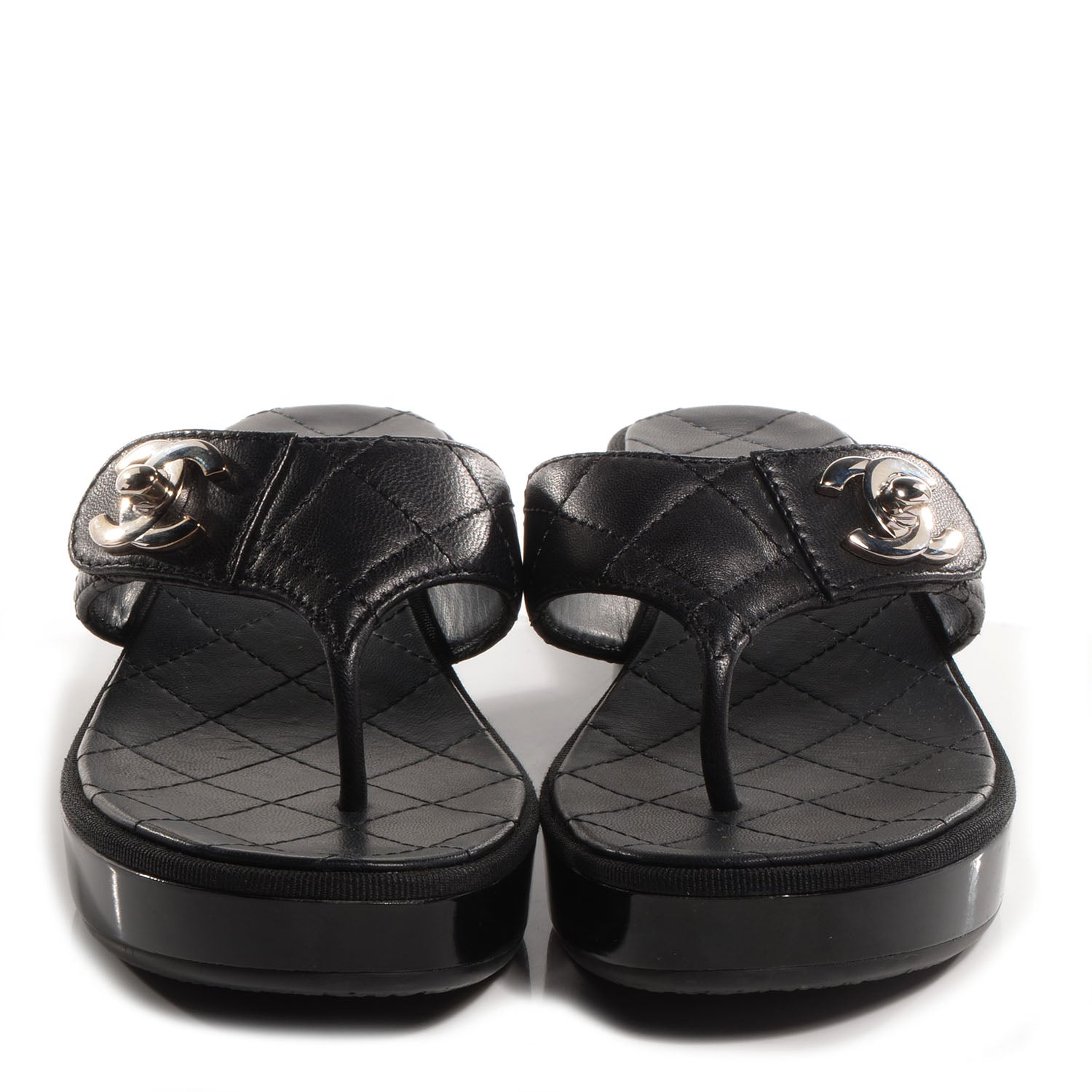 Chanel Lambskin Quilted CC Turnlock Sandals 36.5 Black 2 of 8