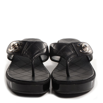Chanel Lambskin Quilted CC Turnlock Sandals 36.5 Black 2 of 8