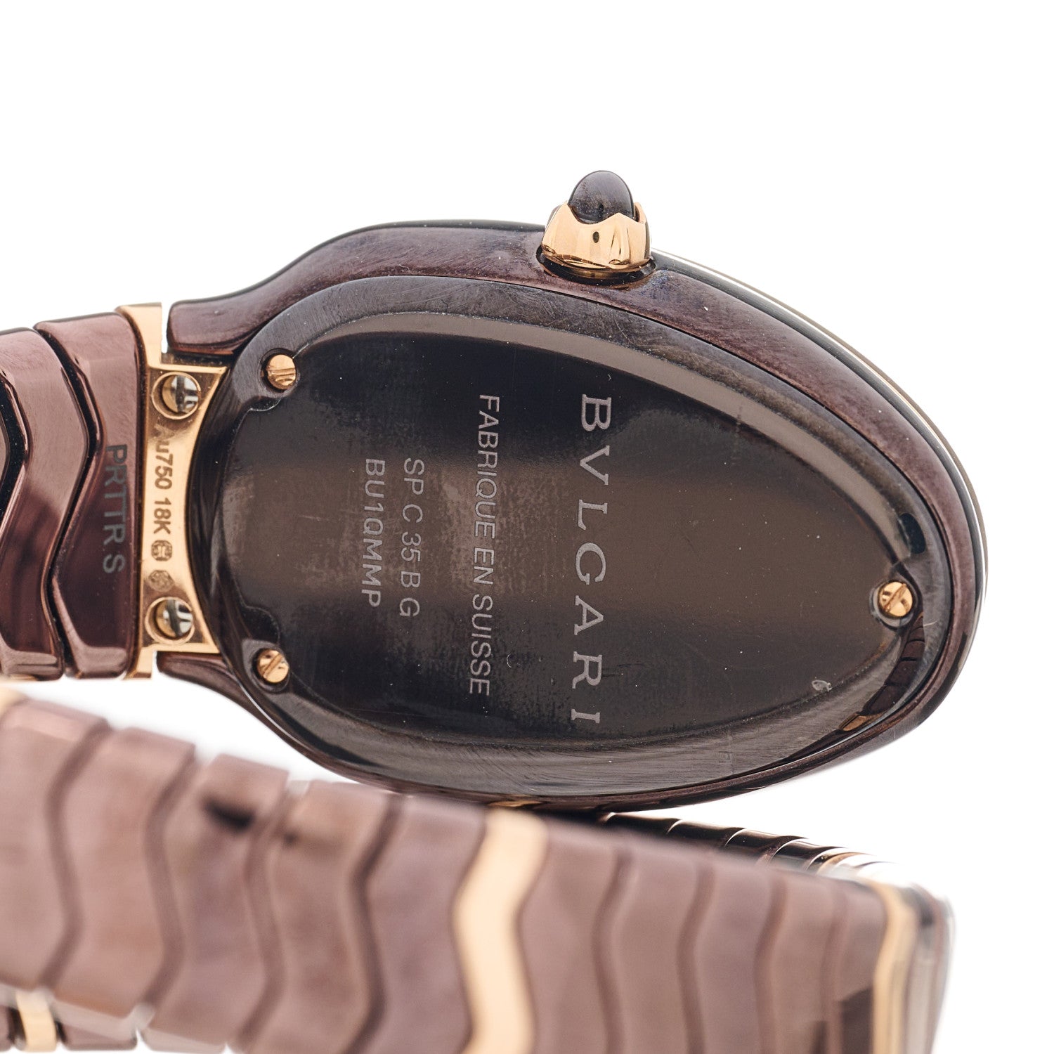 Bulgari 18K Rose Gold Ceramic Diamond Bezel 35mm Serpenti Tubogas Quartz Watch Brown 3 of 4