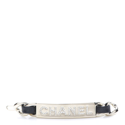 Chanel Metal Lambskin Strass Sergeant Hair Clip Barrette Black Gold 1 of 4