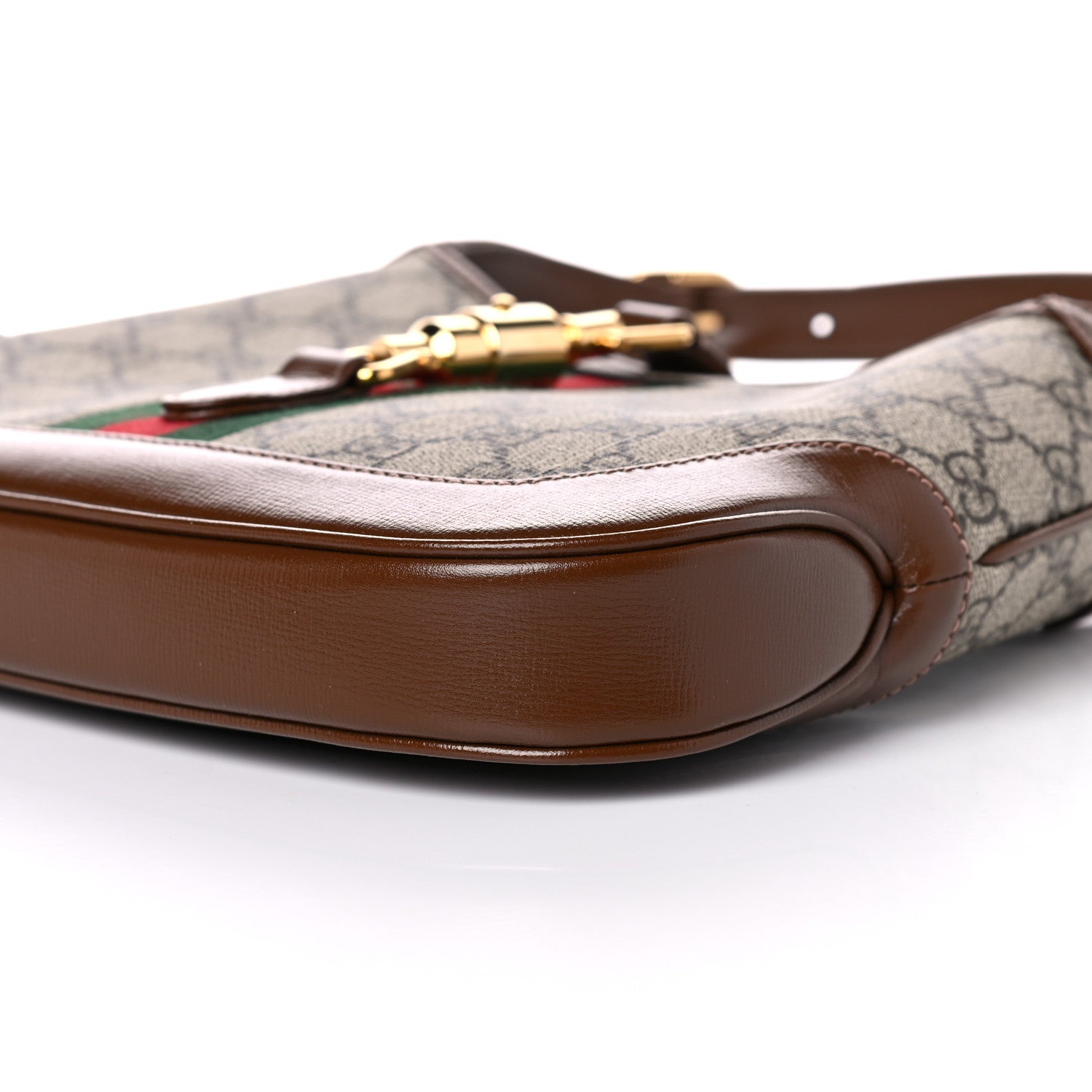 Gucci GG Supreme Monogram Azalea Calfskin Web Small Jackie 1961 Hobo Beige Ebony Brown Sugar 10 of 13