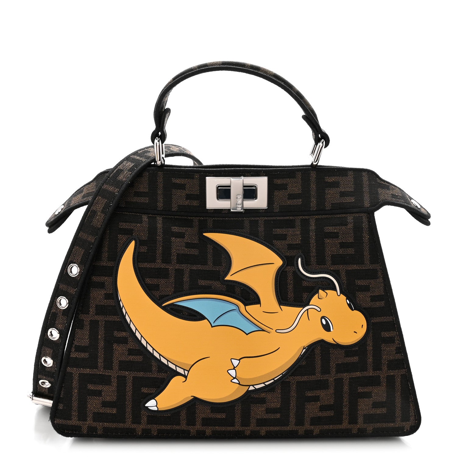 Fendi X FRGMT X POKEMON Fabric Jacquard FF 1974 Pokemon Inlay Peekaboo I See U Petite Satchel Tobacco Moro Giallo 1 of 11
