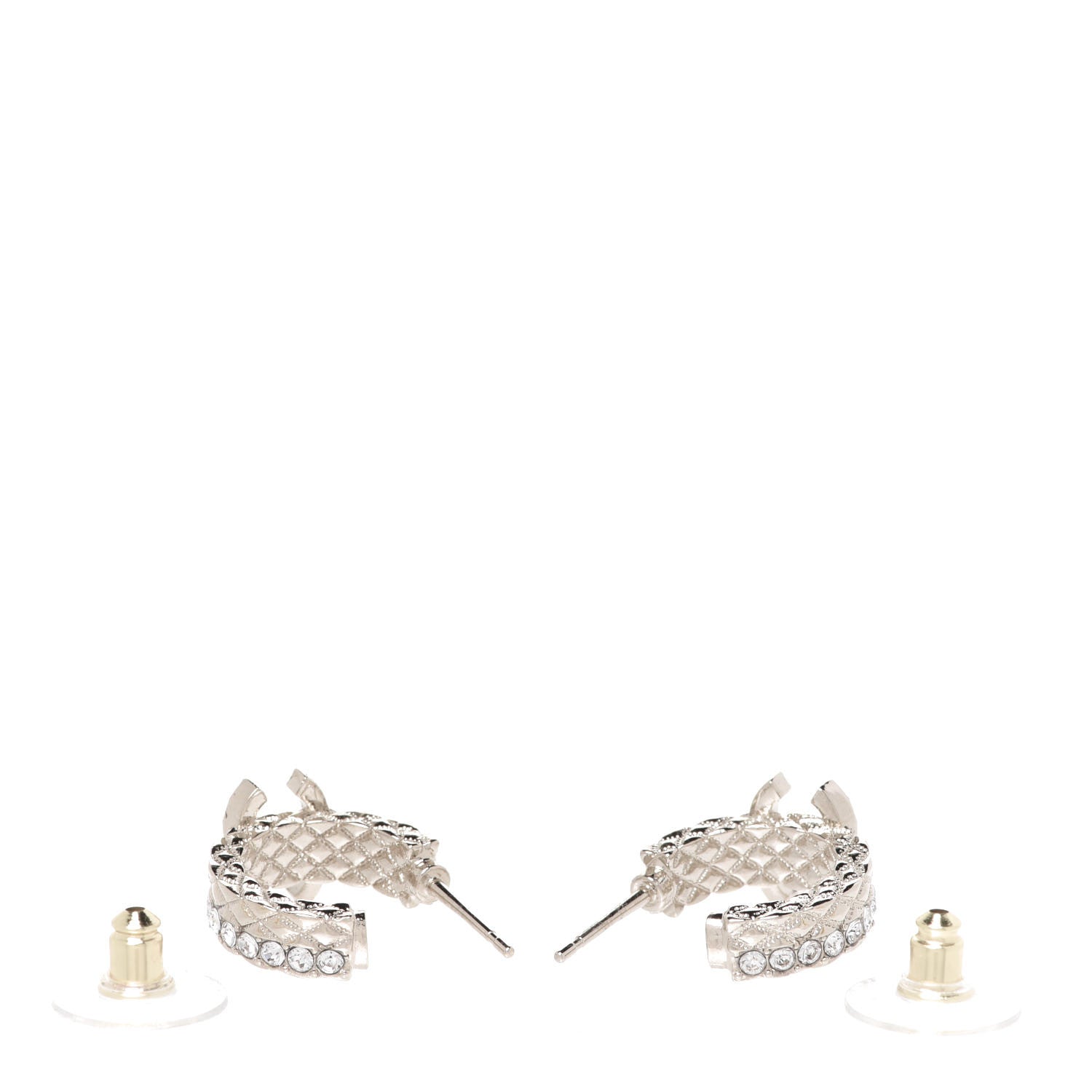 Chanel Crystal Quilted CC Hoop Earrings Gold 3 of 5
