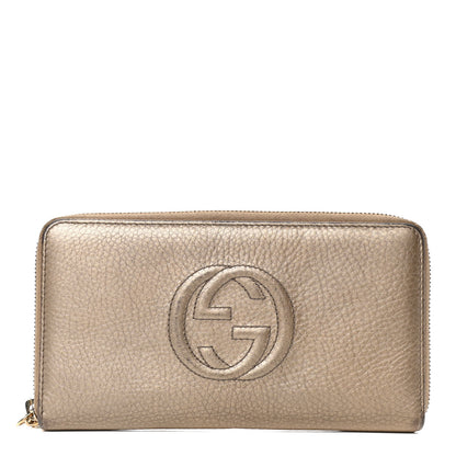 Gucci Metallic Pebbled Calfskin Soho Zip Around Wallet Golden Beige 1 of 5
