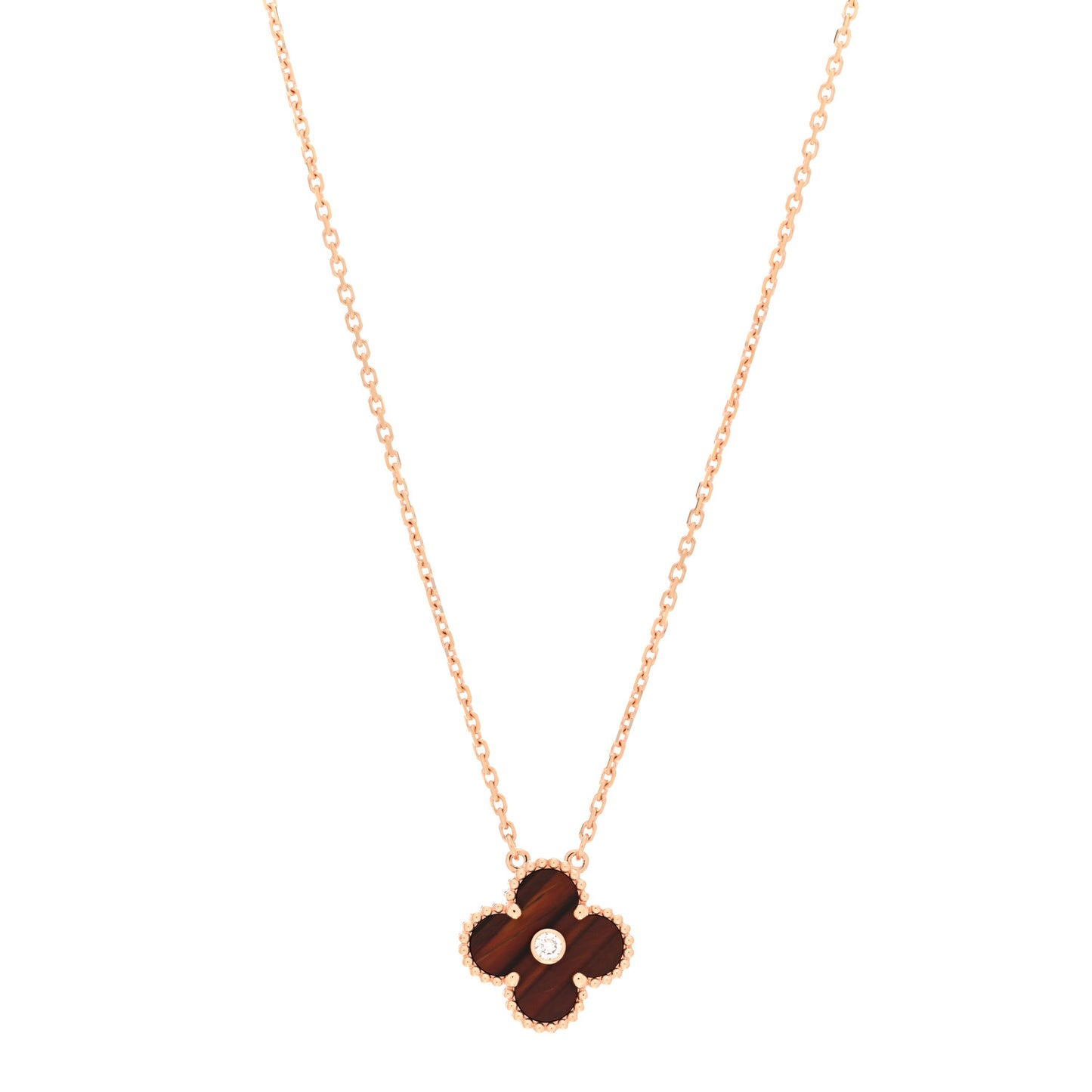 18K Rose Gold Diamond Bulls Eye Vintage Alhambra Pendant Necklace