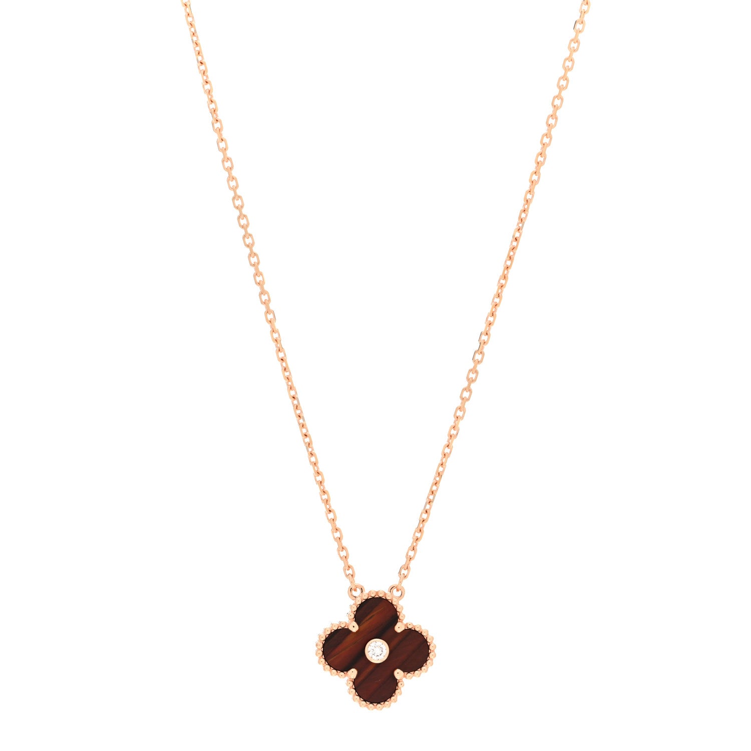 Van Cleef & Arpels 18K Rose Gold Diamond Bulls Eye Vintage Alhambra Pendant Necklace 1 of 6