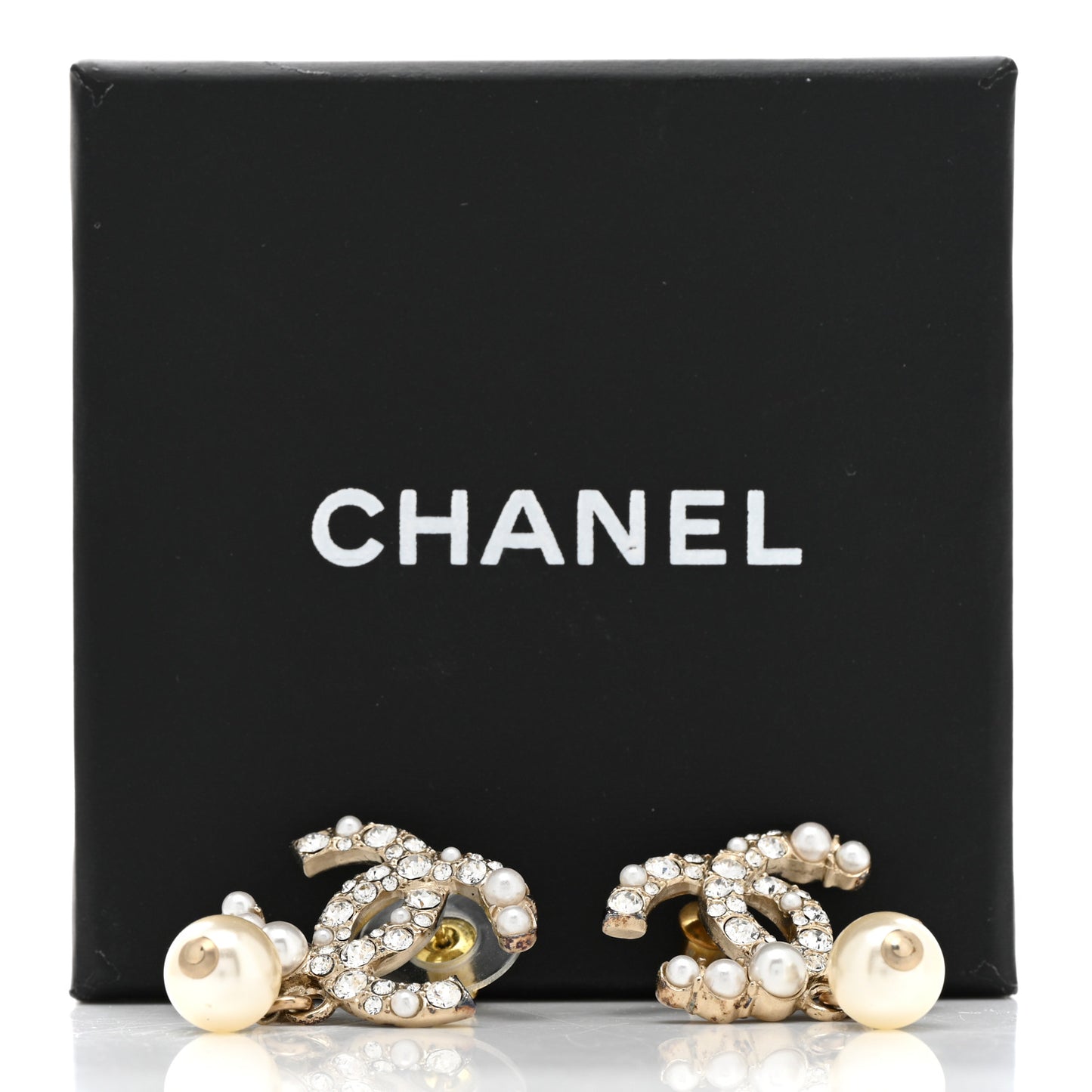 Crystal Pearl CC Drop Earrings Gold Pearly White