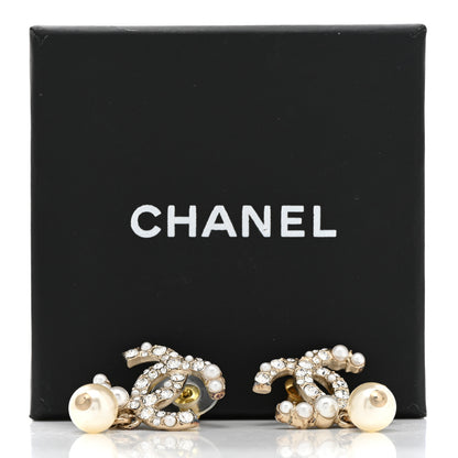 Chanel Crystal Pearl CC Drop Earrings Gold Pearly White 7 of 7