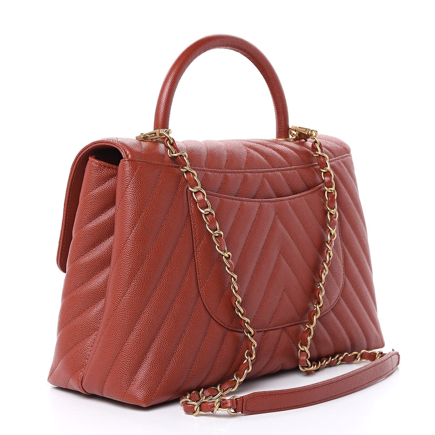 Caviar Chevron Quilted Medium Coco Handle Flap Dark Orange