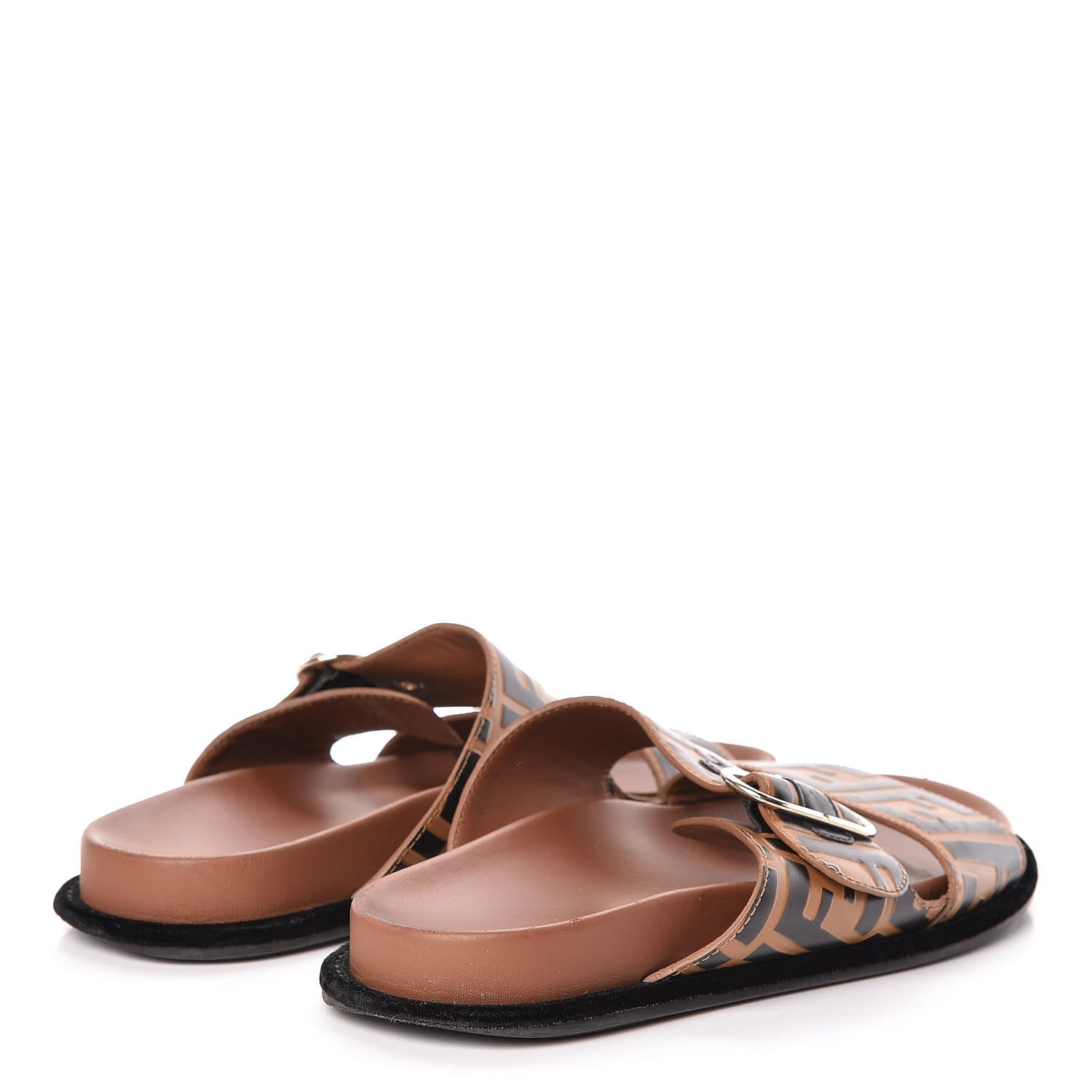 Fendi Calfskin FF Embossed Slide Sandals 39.5 Tobacco Moro 4 of 14