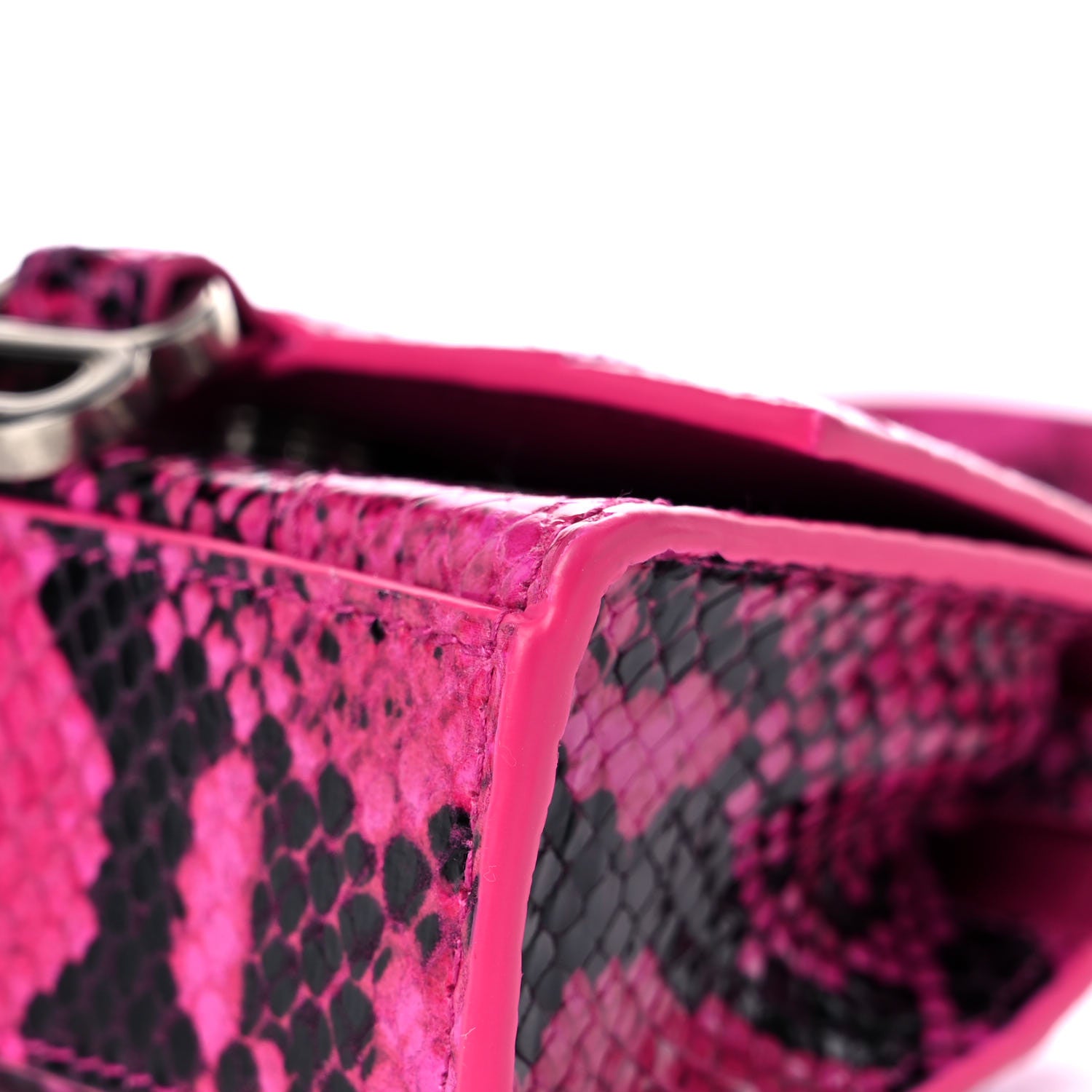 Balenciaga Shiny Calfskin Python Effect Hourglass Top Handle Bag Mini Fuchsia Black 8 of 10