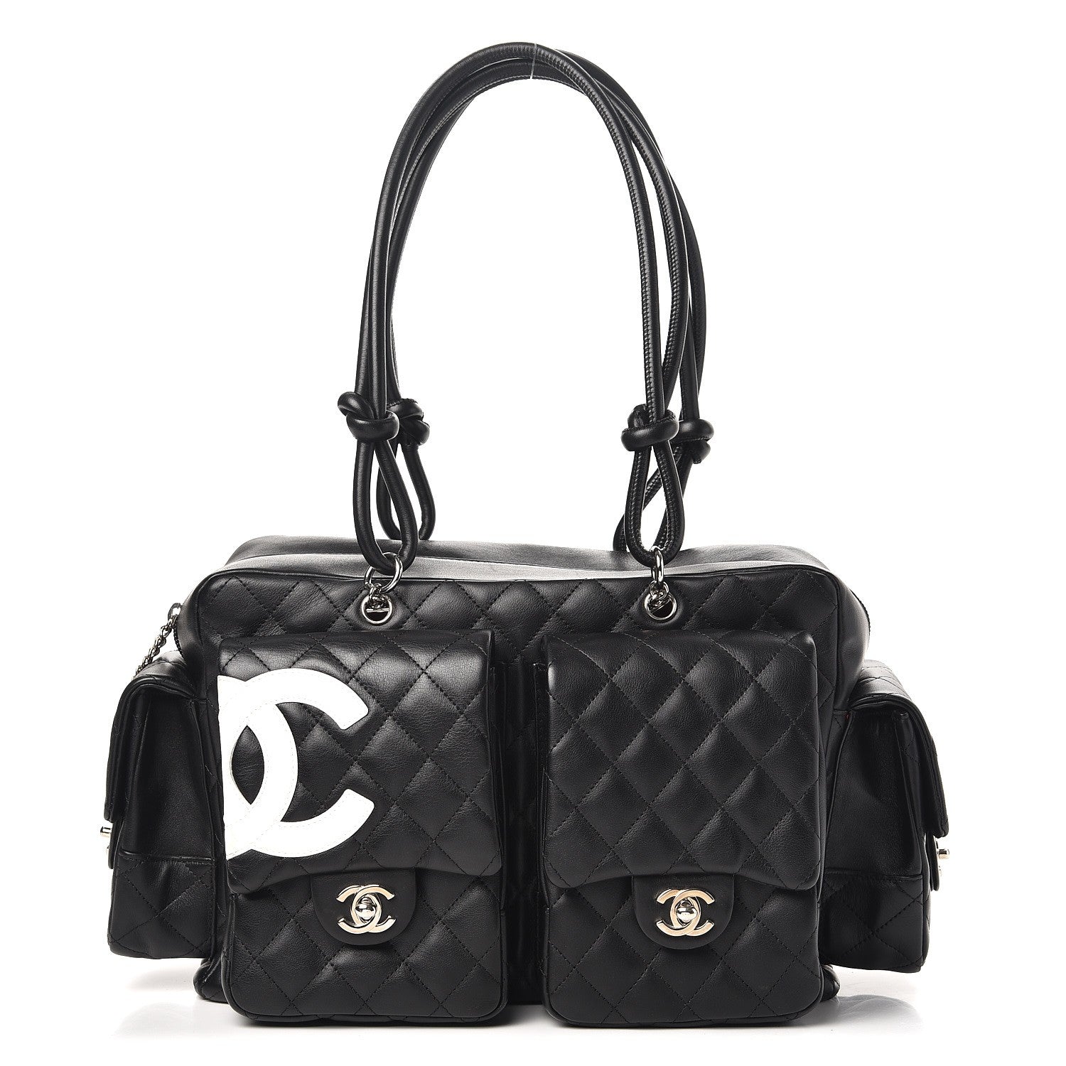 Chanel Calfskin Quilted Large Cambon Multipocket Reporter Black White 1 of 10