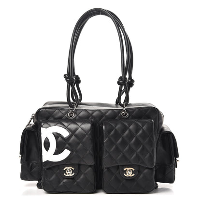 Chanel Calfskin Quilted Large Cambon Multipocket Reporter Black White 1 of 10