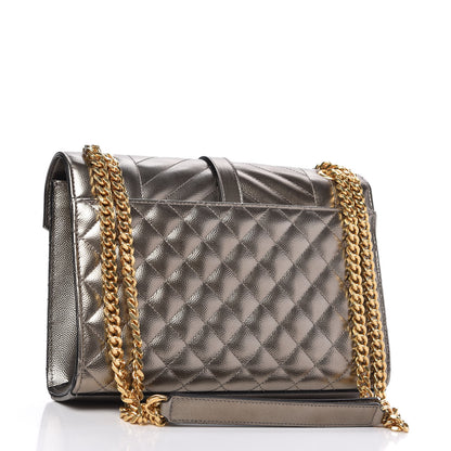 Saint Laurent Metallic Grain De Poudre Textured Mixed Matelasse Triquilt Medium Monogram Satchel Piombo 4 of 10