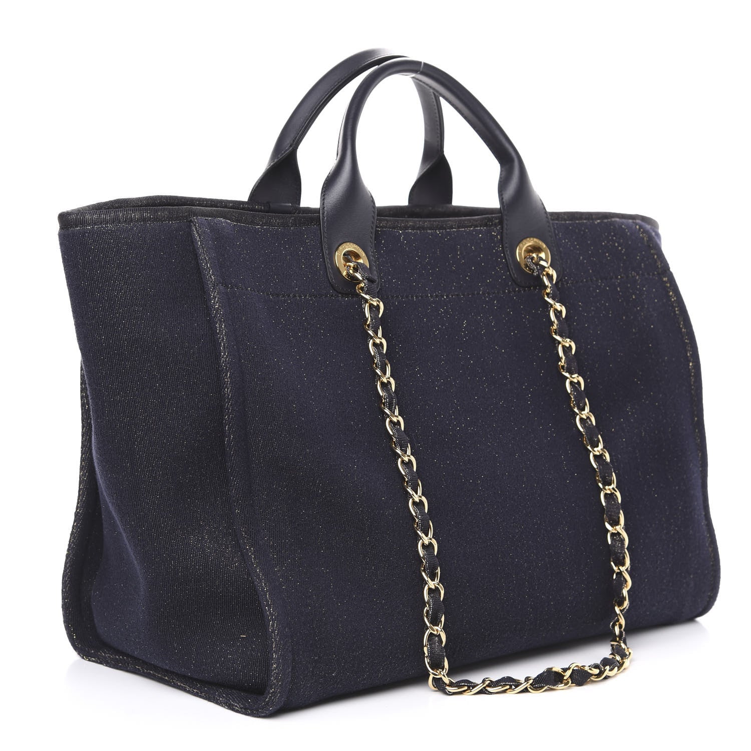 Chanel Lurex Canvas Medium Deauville Tote Navy Blue Gold 2 of 9