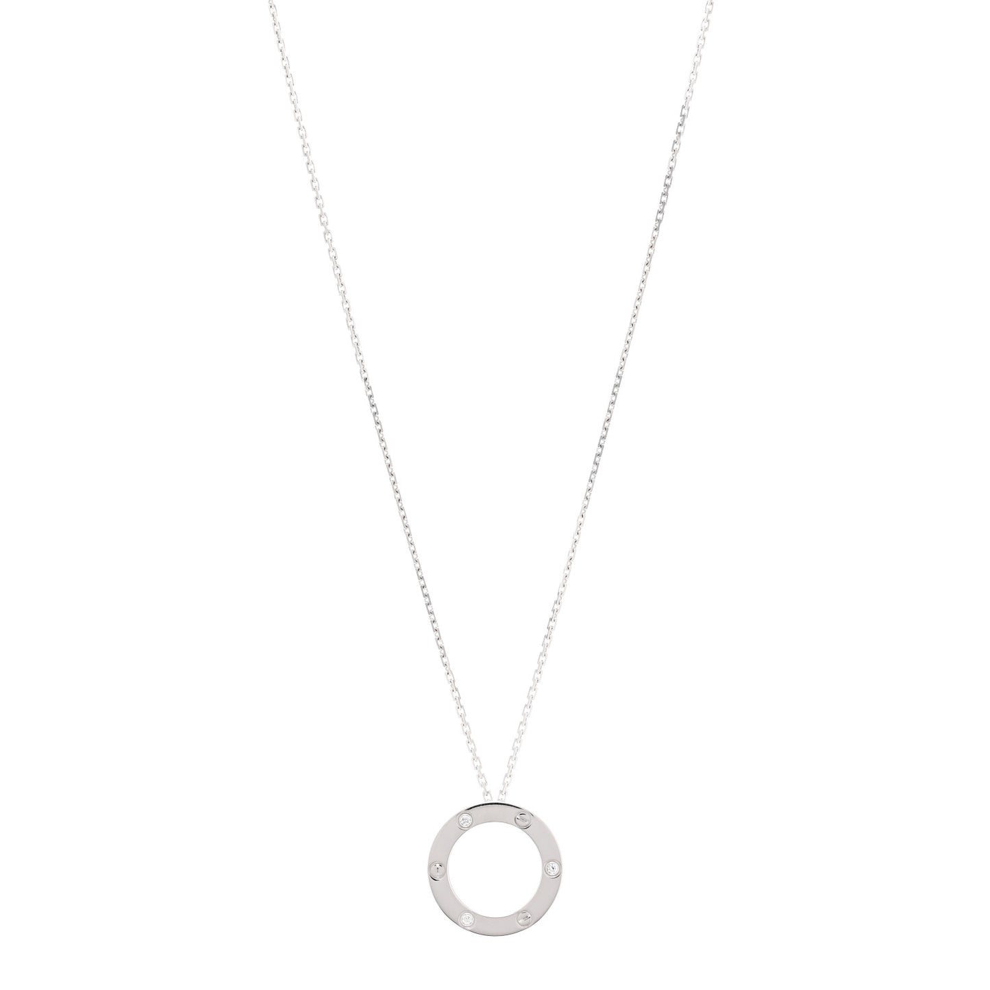 18K White Gold 3 Diamonds LOVE Pendant Necklace