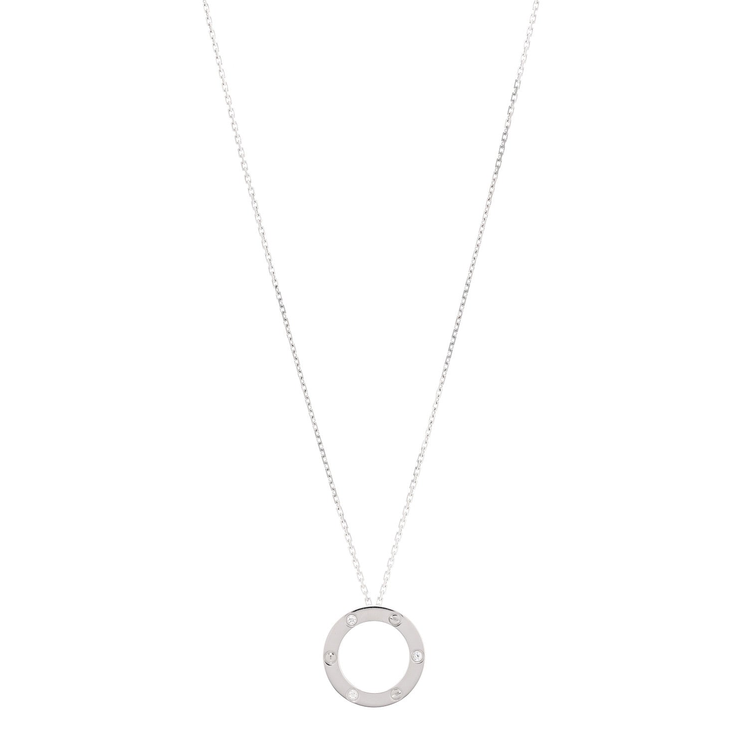 Cartier 18K White Gold 3 Diamonds LOVE Pendant Necklace 1 of 5