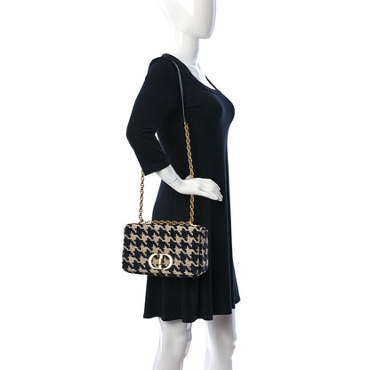 Christian Dior Technical Canvas Macro Houndstooth Medium Caro Bag Black White 2 of 9