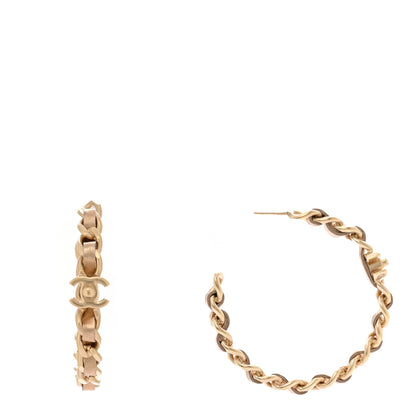 Chanel Metal Lambskin CC Turnlock Chain Hoop Earrings Matte Gold 1 of 4