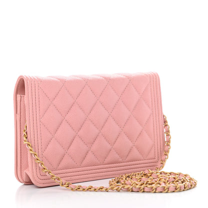 Chanel Caviar Quilted Boy Wallet On Chain WOC Light Pink 3 of 11