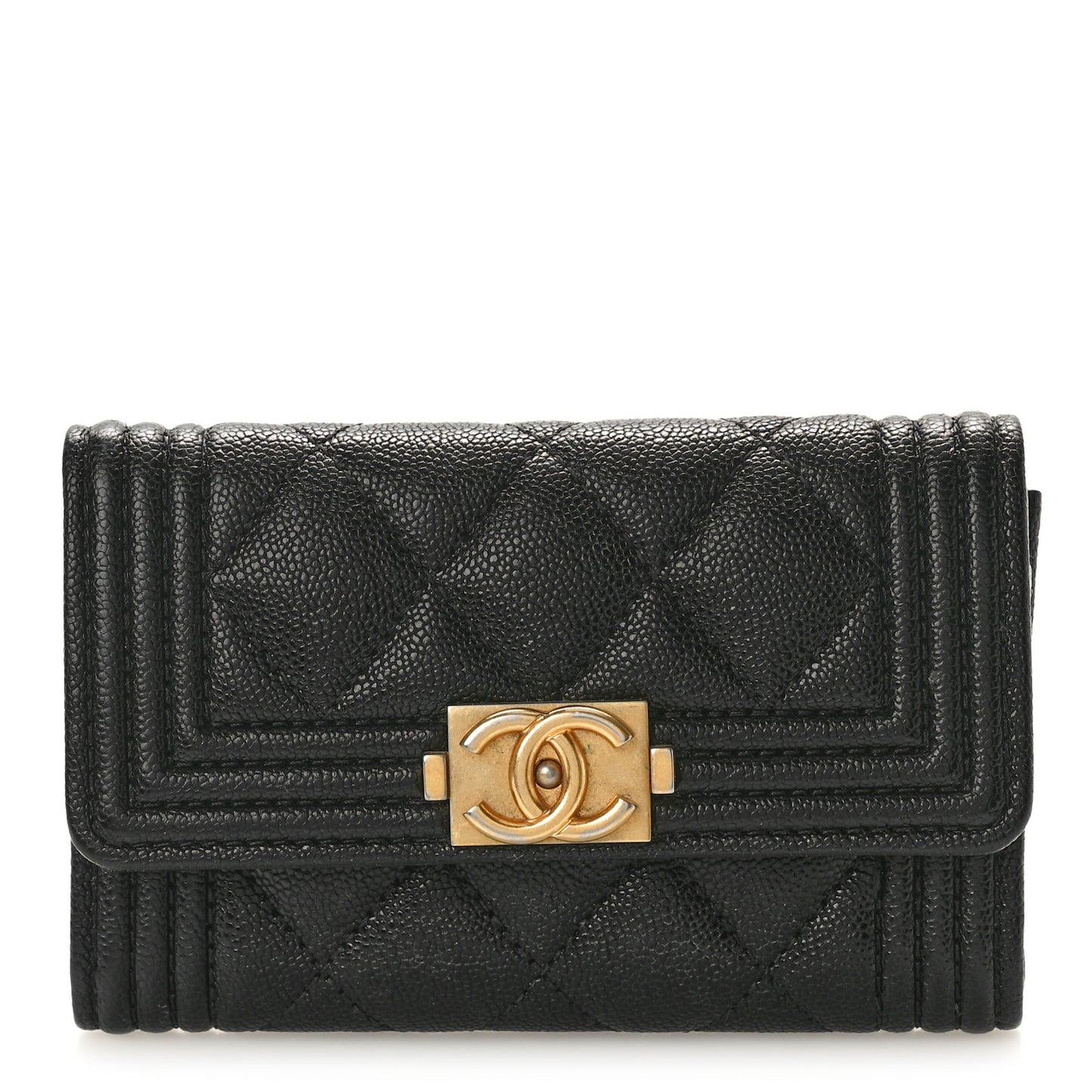 Caviar Quilted Boy Flap Card Holder Black