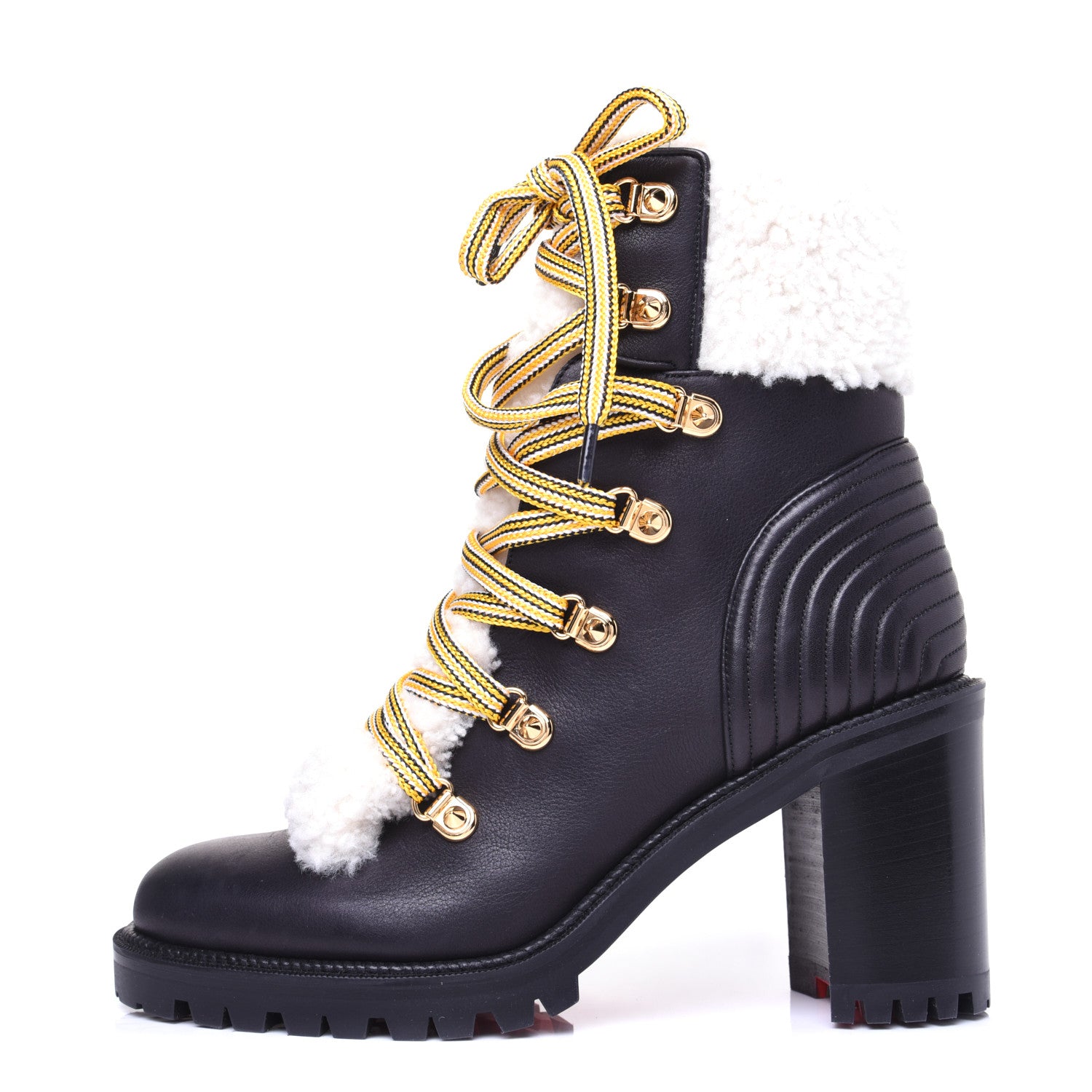 Christian Louboutin Calfskin Shearling Yetita 70 Hiker Booties 38 Black 1 of 10