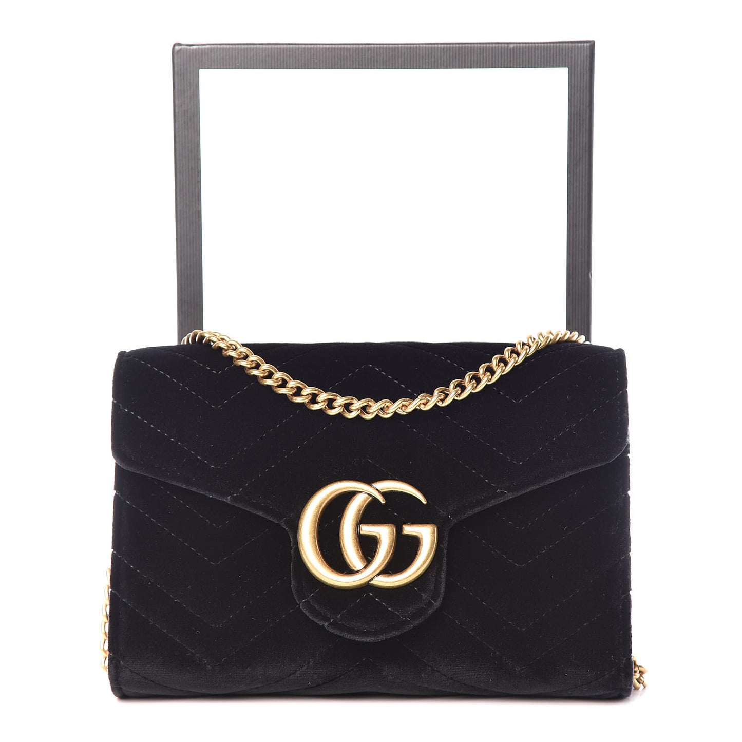 Velvet Matelasse GG Marmont Chain Wallet Black