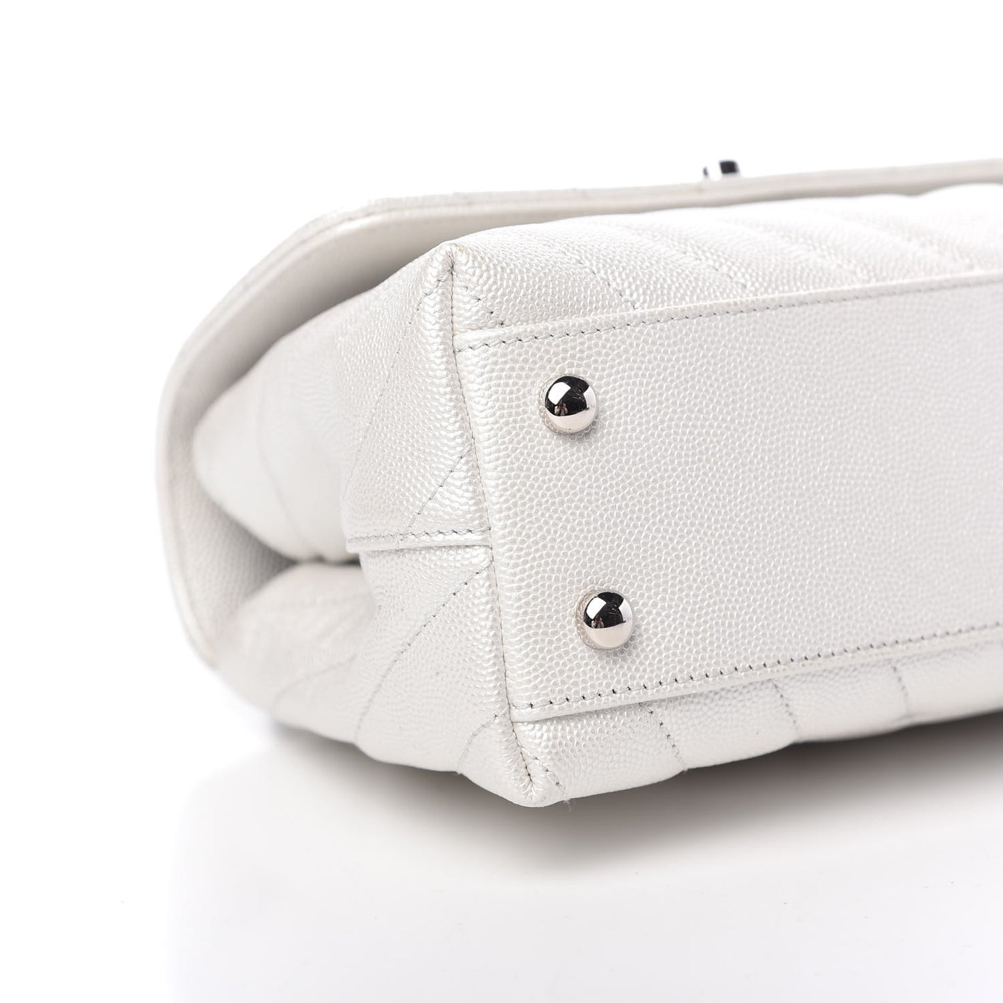 Iridescent Caviar Chevron Quilted Mini Coco Handle Flap White