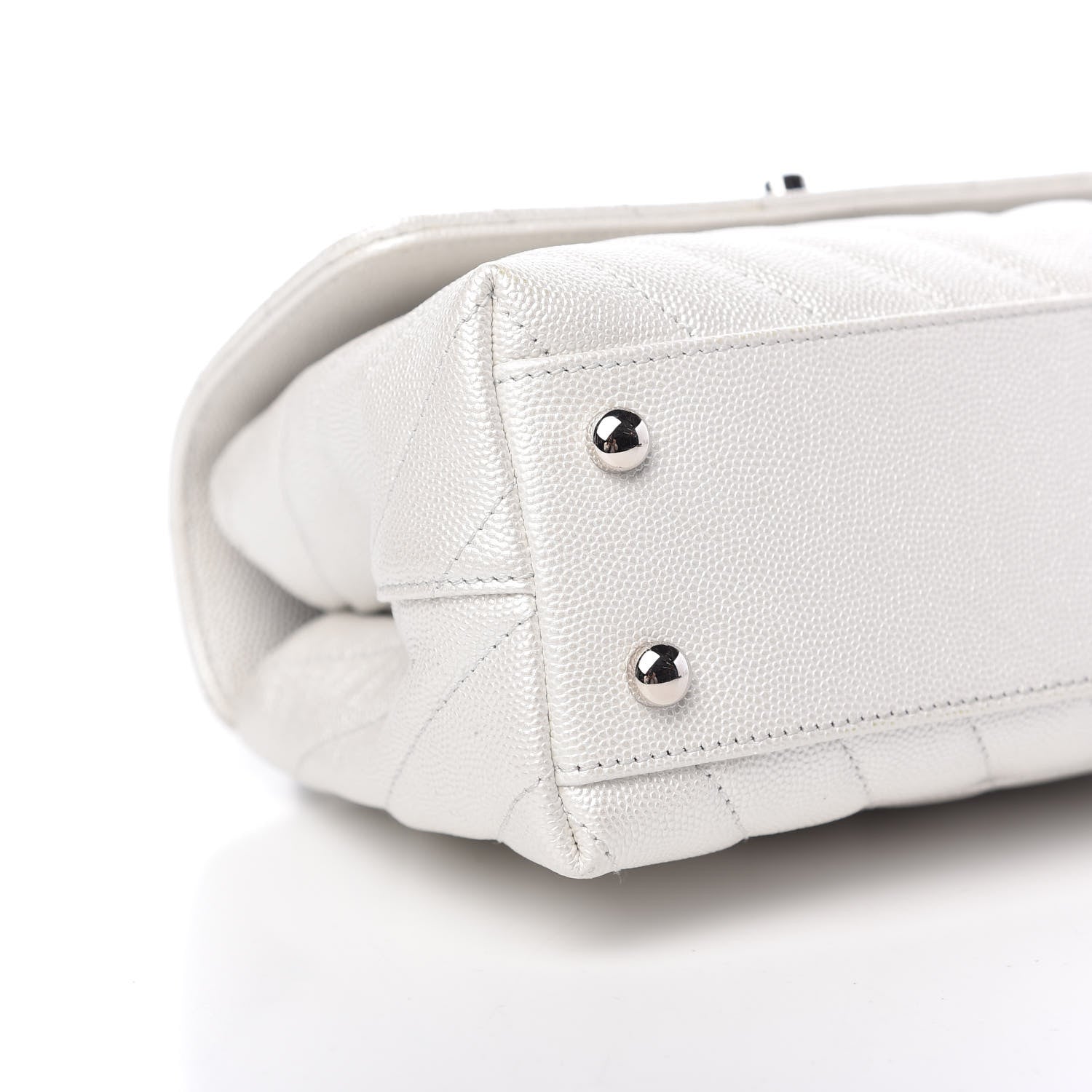 Chanel Iridescent Caviar Chevron Quilted Mini Coco Handle Flap White 8 of 9