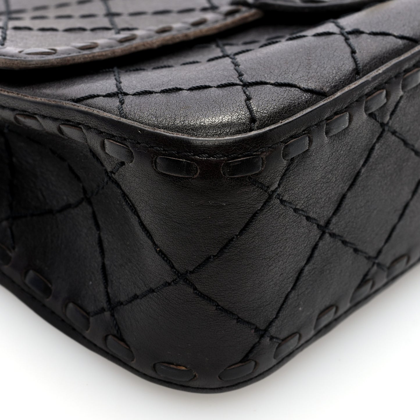 Calfskin Stitched Medium Vintage Single Flap Dark Brown