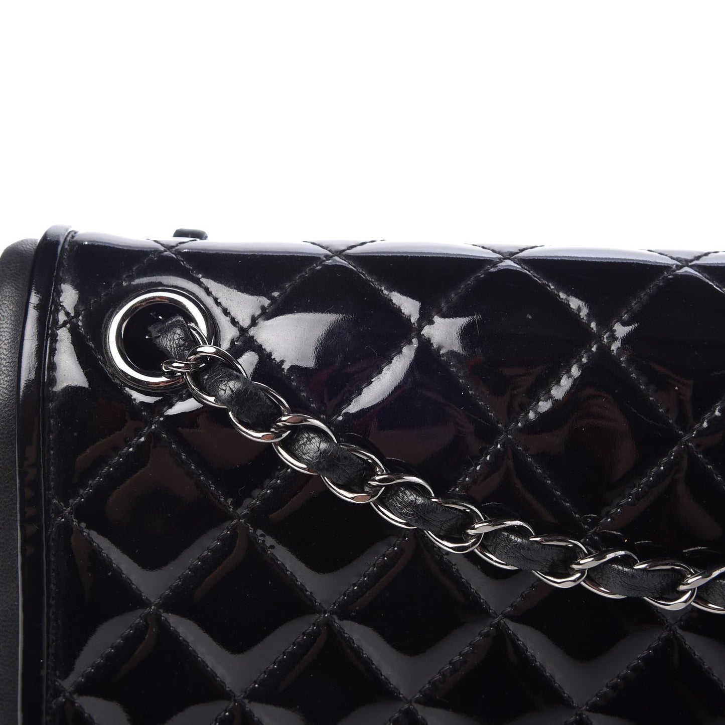 Patent Quilted Jumbo Classic Twist Flap Bag Black