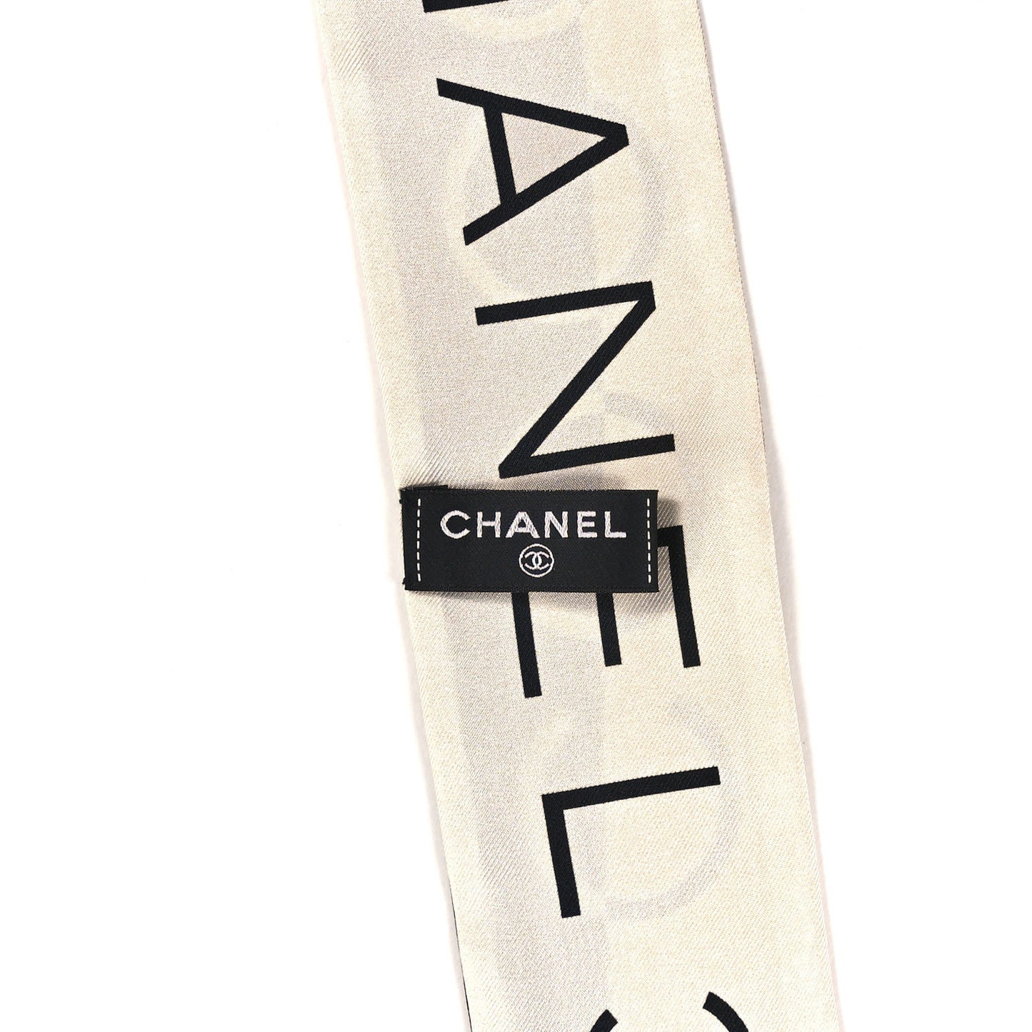 Silk CC Slim Logo Bandeau Scarf Light Beige Black Ecru