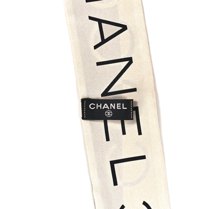 Chanel Silk CC Slim Logo Bandeau Scarf Light Beige Black Ecru 3 of 4